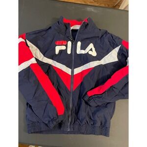 Fila Vintage Track Jacket Windbreaker Blue Red White Logo Athletic Women XS